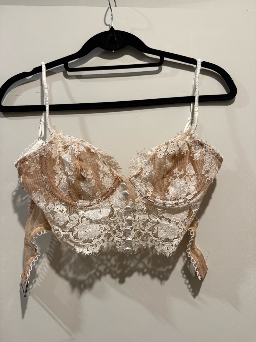 Worn once. For Love & Lemons ivory floral lace bustier corset top, size